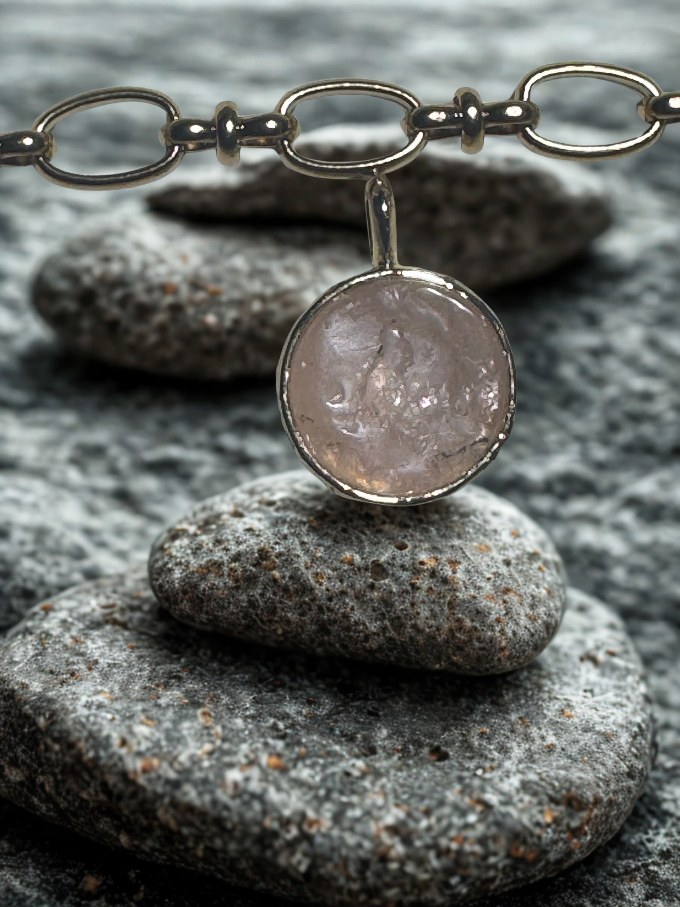 Round Light Pink Circle Stone Charm
